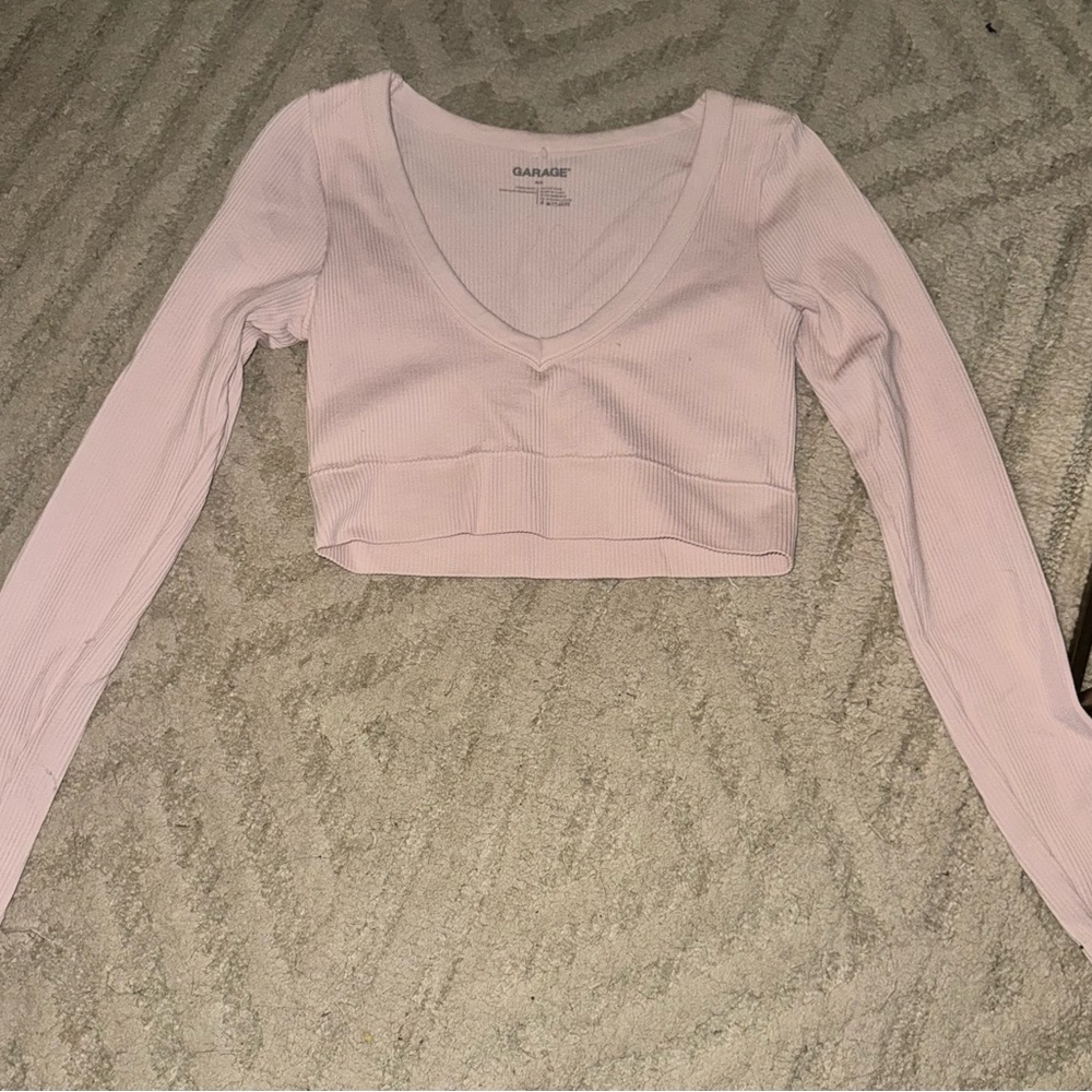 Garage Light Pink Long Sleeve Crop Top